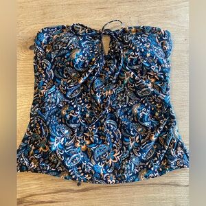 Aqua Couture Floral Blue Paisley Strapless Swim suit Top Women’s M Preloved